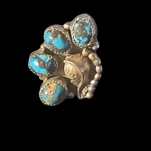VINTAGE NATIVE AMERICAN TURQUOISE Cluster Ring SIZE 6